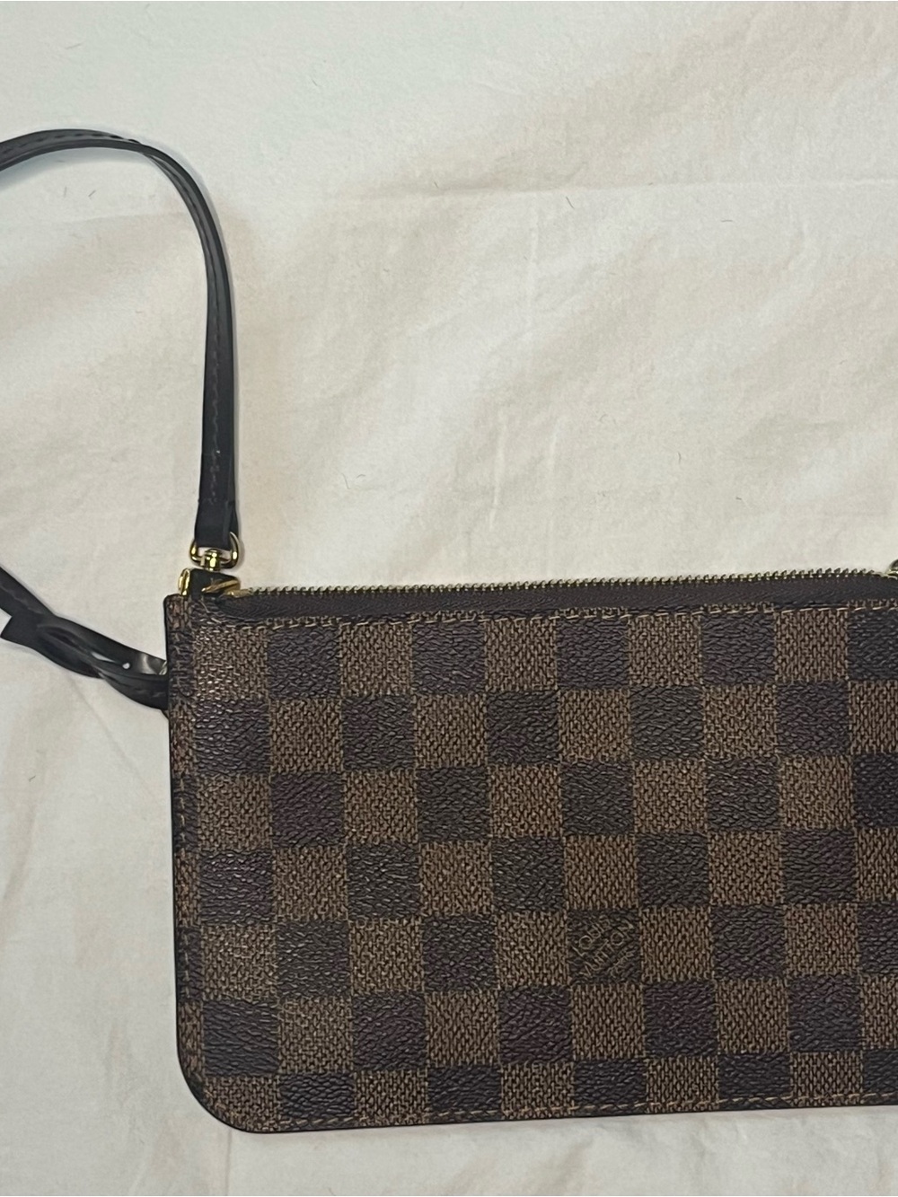 Louis Vuitton Neverfull MM Damier Ebene Pouch Wristlet Medium Brown Canvas - EUC